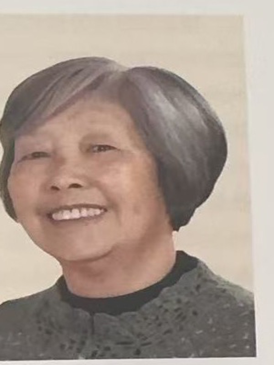 Portrait of Fu Qifeng: short silver hair, a dark green patterned mandarin-collar jacket, smiling